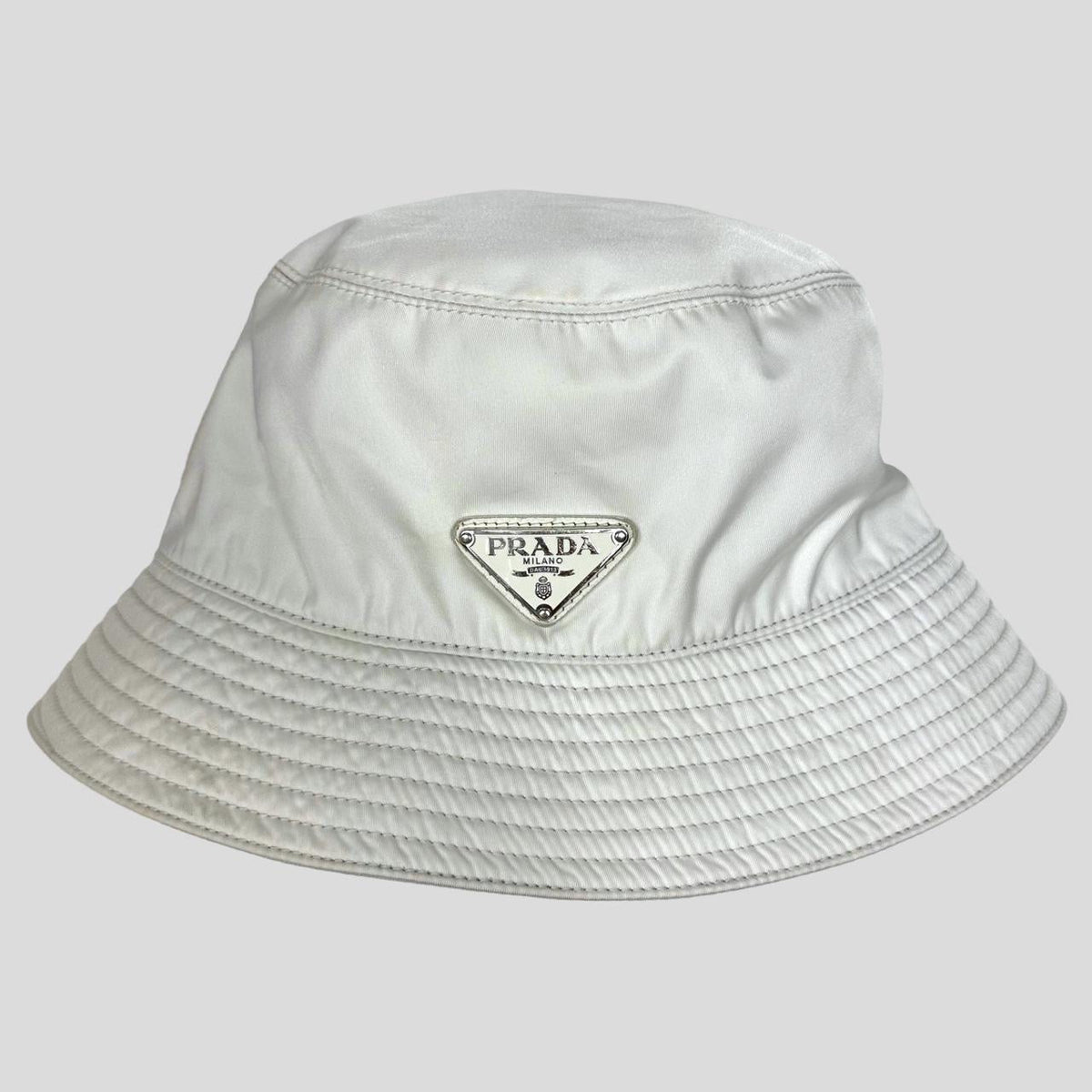 Prada Milano Nylon Bucket Hat - M | White