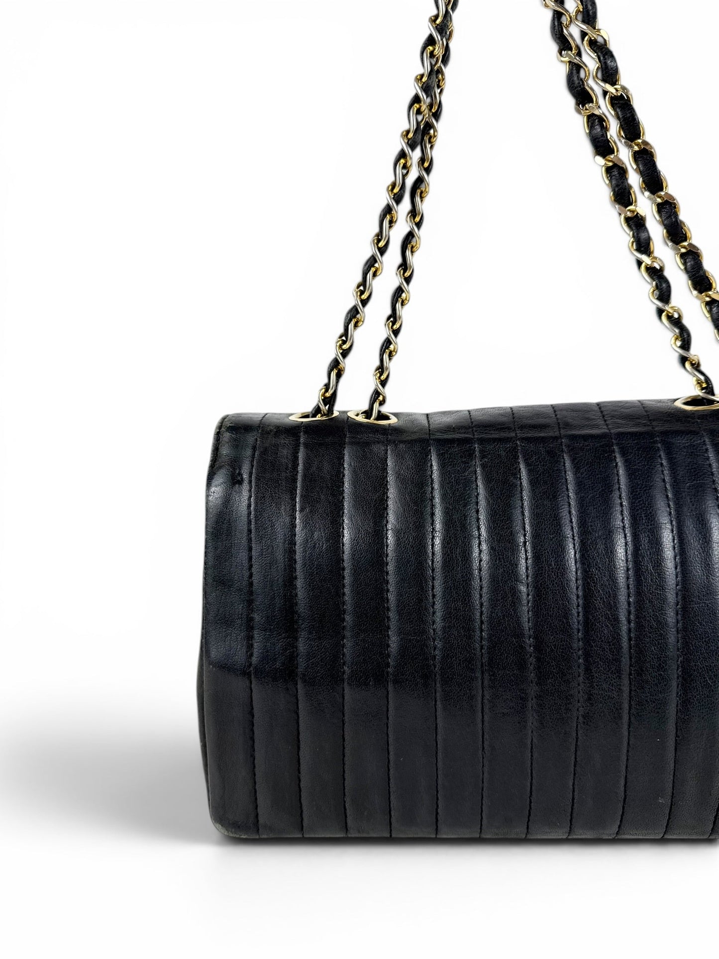 1980s Chanel Single Flap Horizontal Lambskin Leather Bag GHW Vintage | O/S, Black