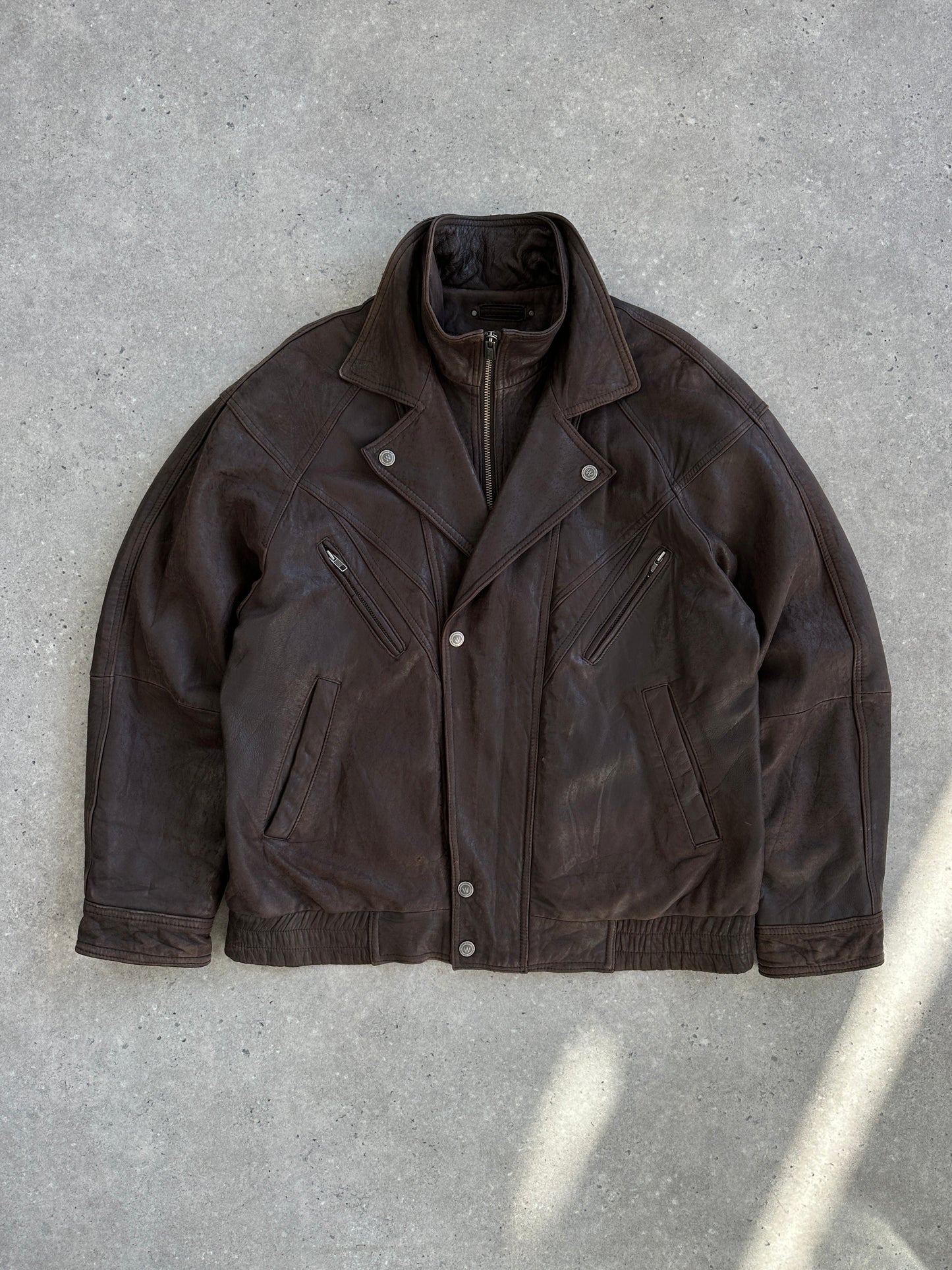 Vintage 1990s High Neck Bomber Leather Jacket - XL