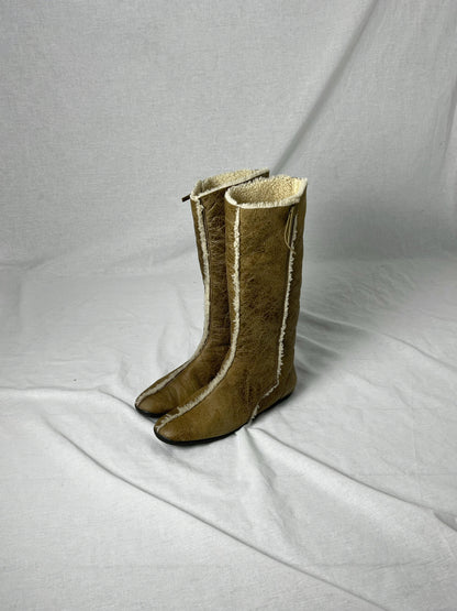 PRADA SHEARLING MID CALF BOOT | Default Title, Brown