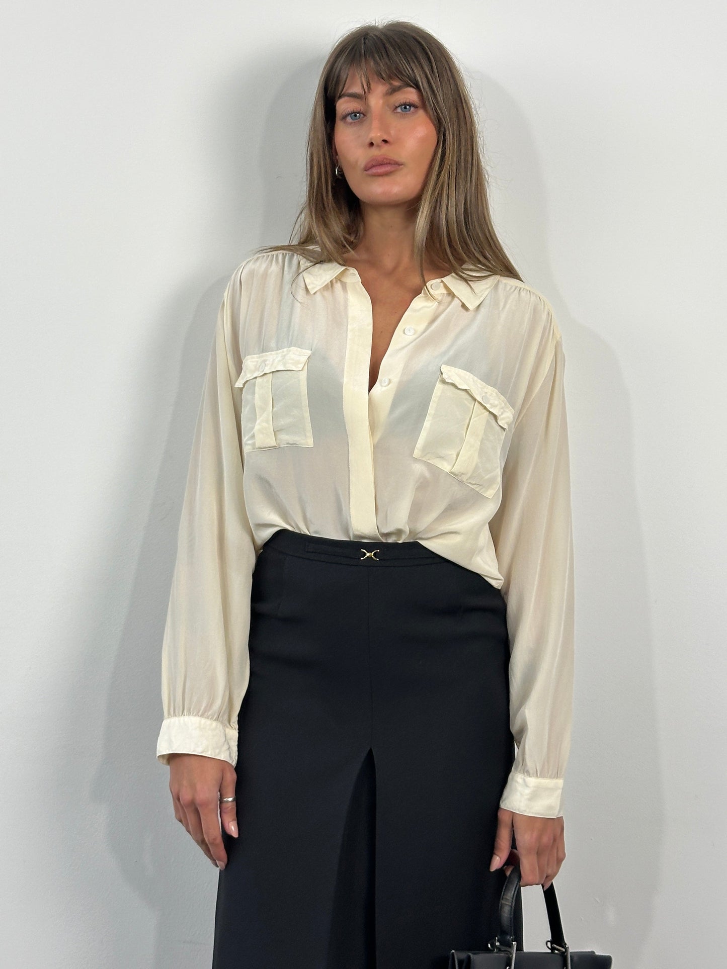 Vintage 1990s Pure Silk Concealed Placket Shirt - L/XL