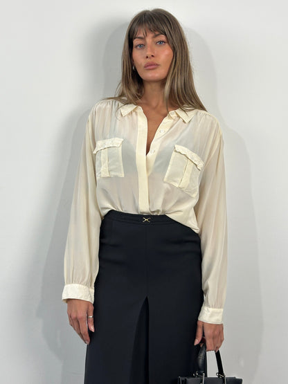 Vintage 1990s Pure Silk Concealed Placket Shirt - L/XL