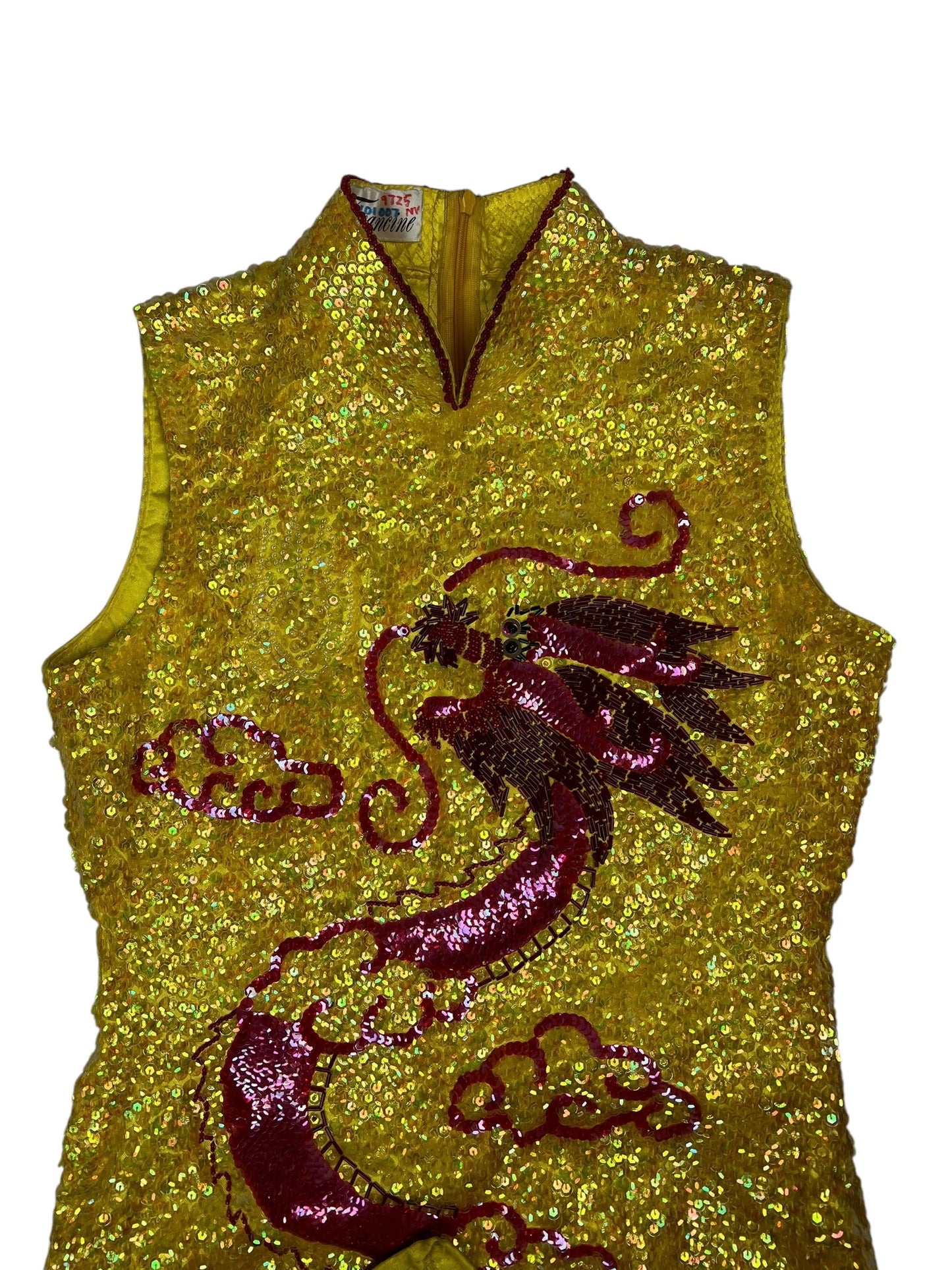 Vintage 1960s sequin dragon qipao