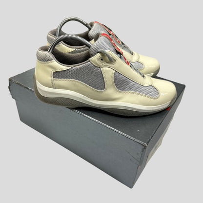 Prada Americas Cup Patent Cream & Grey Mesh Trainer - UK7.5