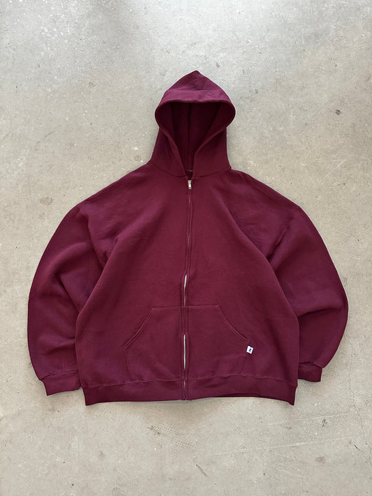 1990’s Russell Athletic Blank Zip Hoodie - XL | X-Large, Red
