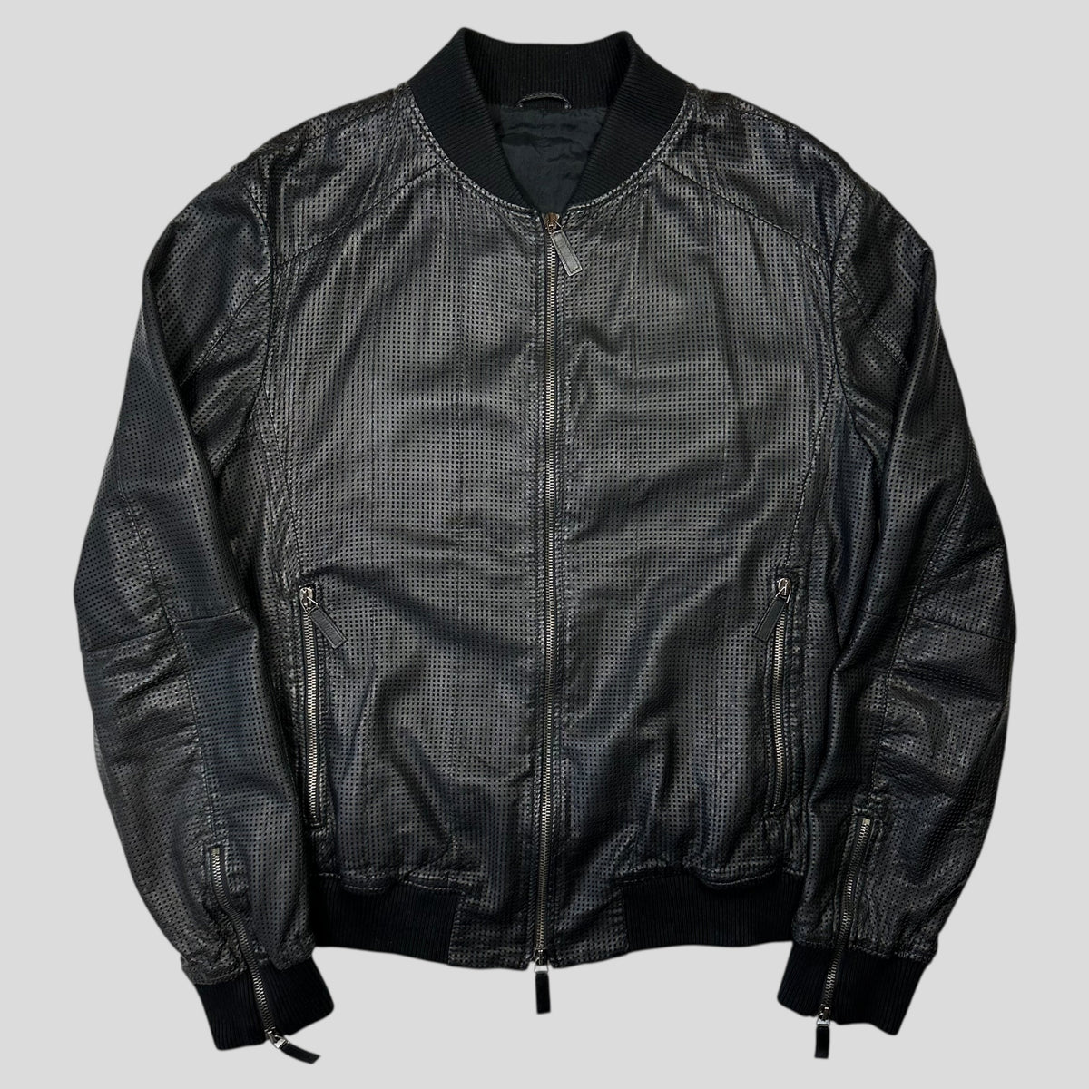 Emporio Armani 2009 Perforated Mesh Lambskin Leather Bomber - IT52 (M) | Large, Burgundy