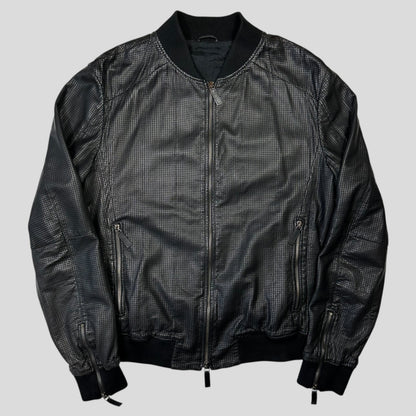 Emporio Armani 2009 Perforated Mesh Lambskin Leather Bomber - IT52 (M) | Large, Burgundy