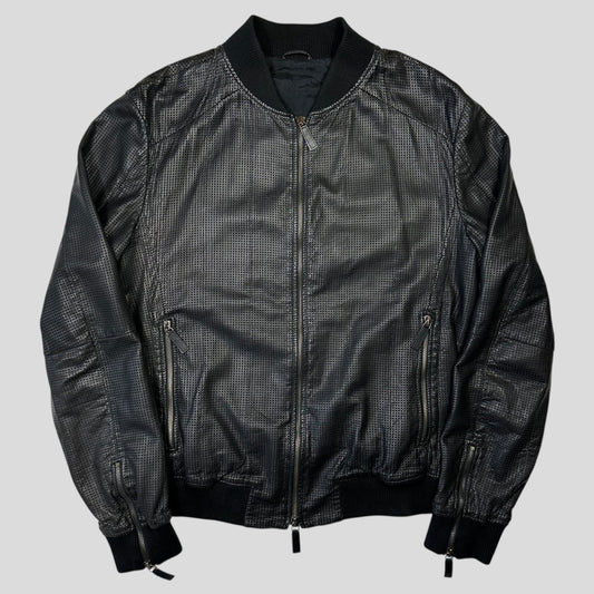 Emporio Armani 2009 Perforated Mesh Lambskin Leather Bomber - IT52 (M) | Large, Burgundy