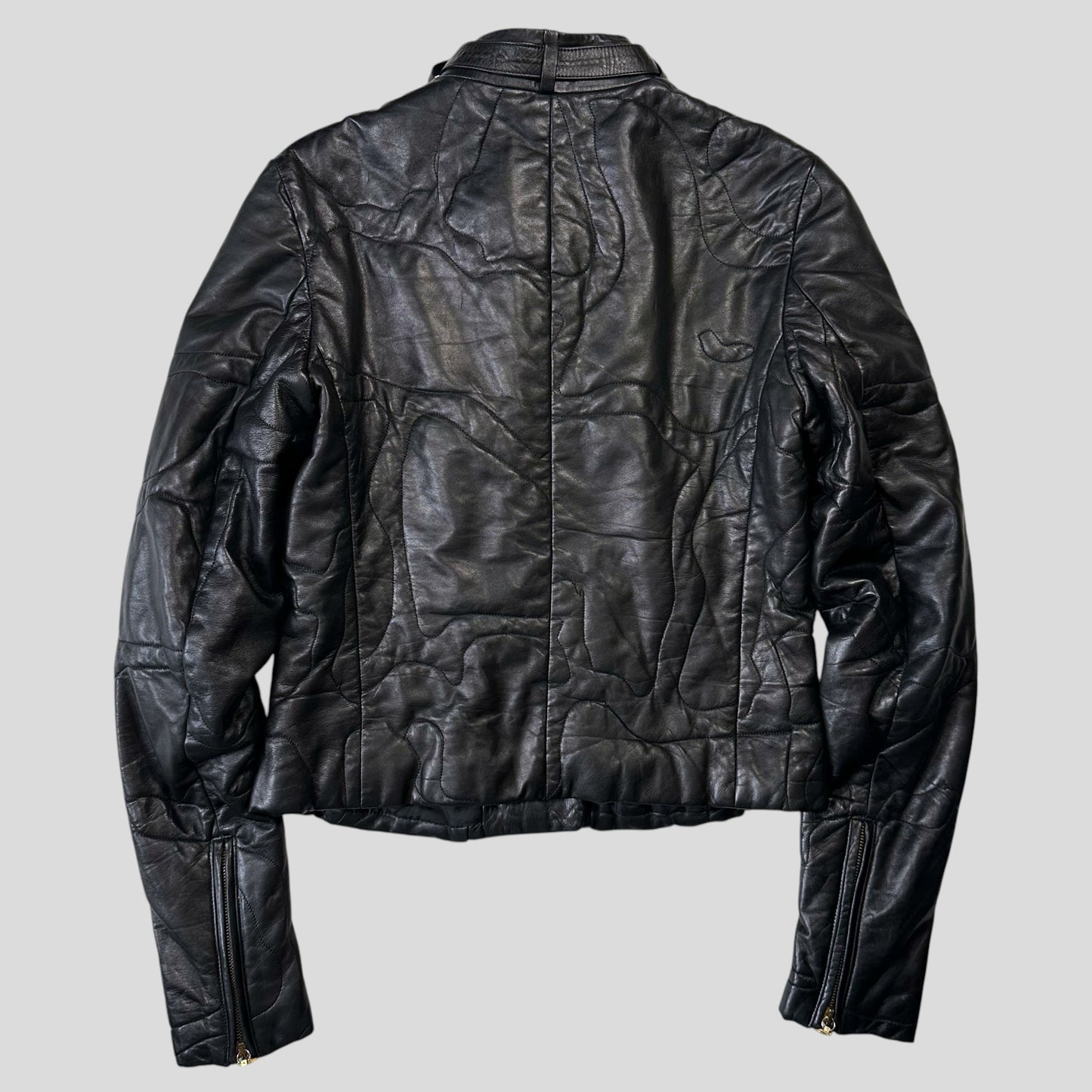 Gianni Versace 1997 Leather Puzzle Camo Biker Jacket - S | Default Title, Multicoloured