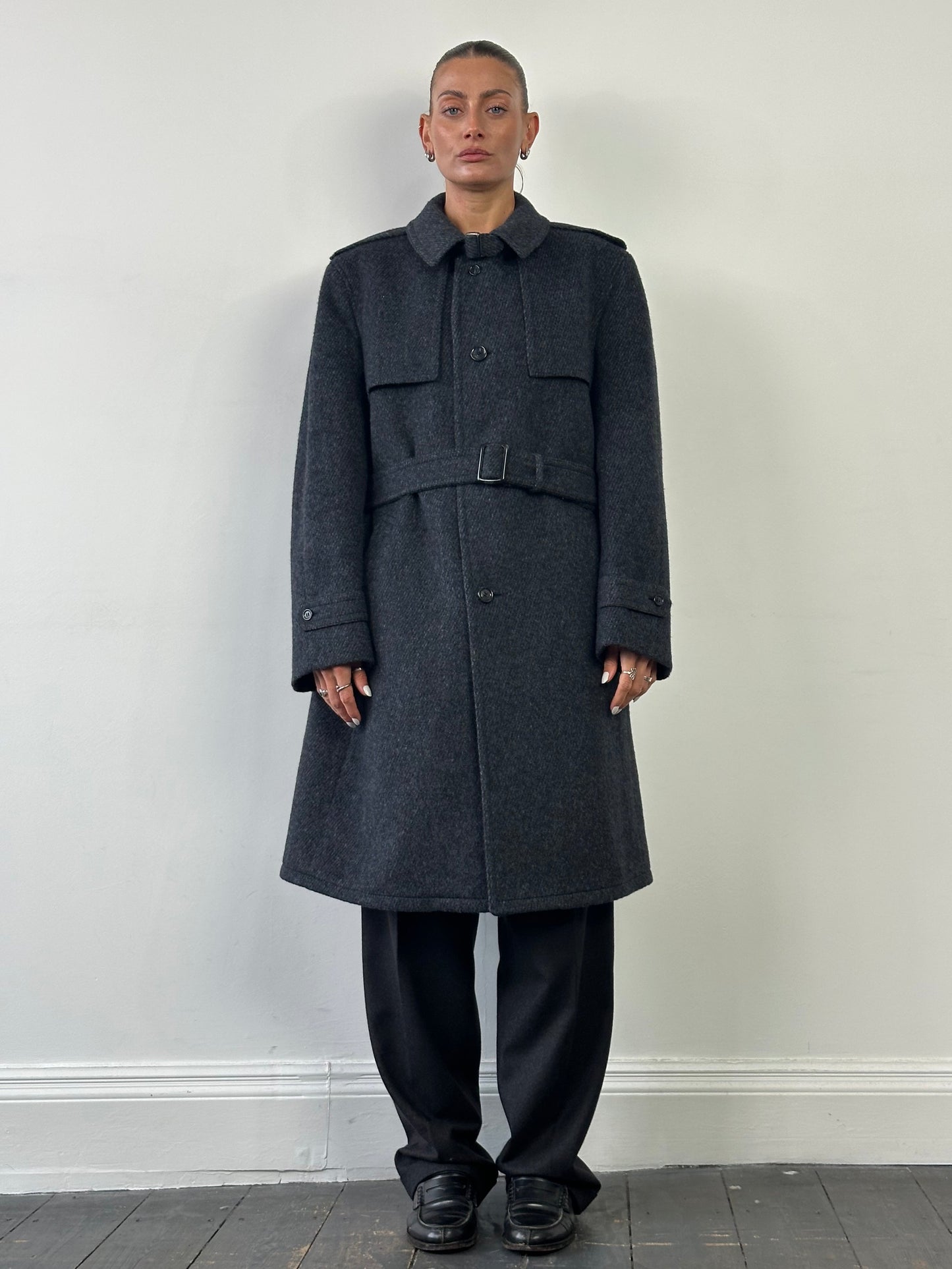 Vintage Pure Brushed Wool Belted Coat - XL