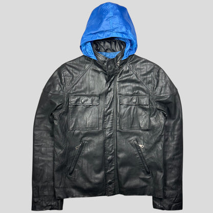 Kathrine Hamnet 00’s Nylon Hood Quilted Leather Moto Jacket - M