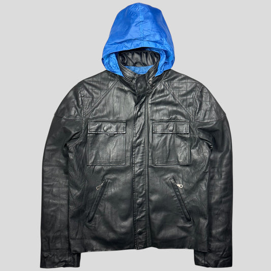 Kathrine Hamnet 00’s Nylon Hood Quilted Leather Moto Jacket - M