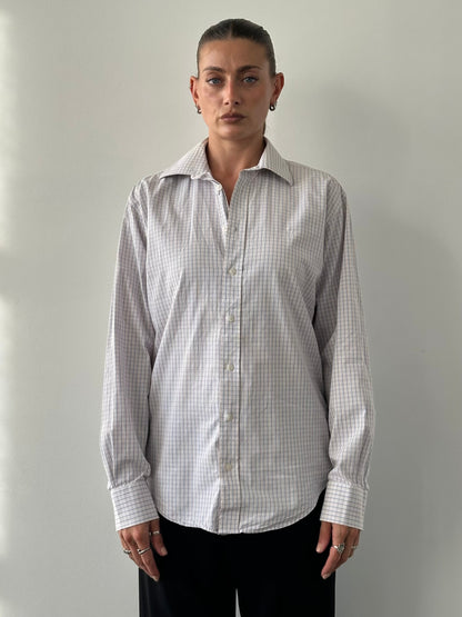 Yves Saint Laurent Check Pure Cotton Logo Shirt - L