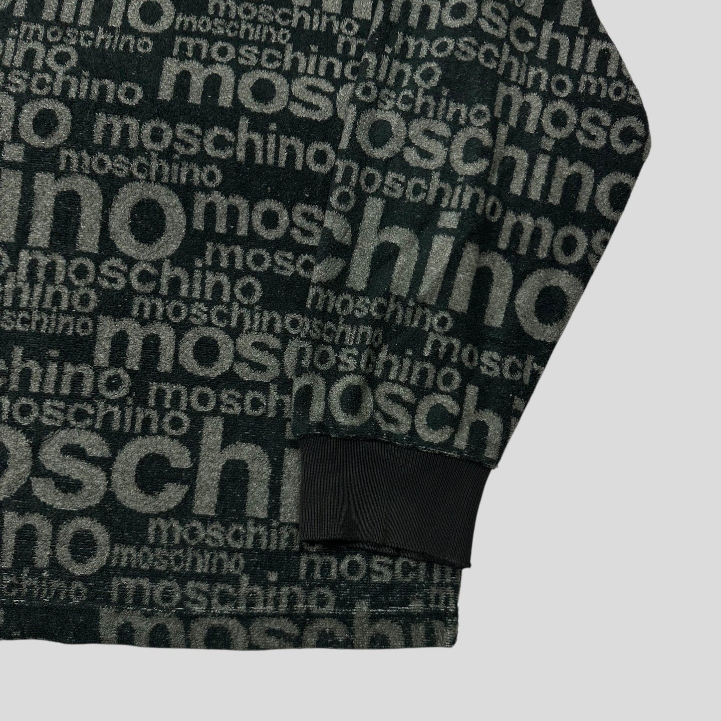 Moschino Jeans 1998 Spellout Logo Teddy Cotton Fleece Jumper - L/XL | Default Title, Black and Gray