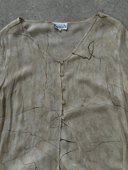 Vintage 1990s Pure Silk Sheer Longline Cardigan - M