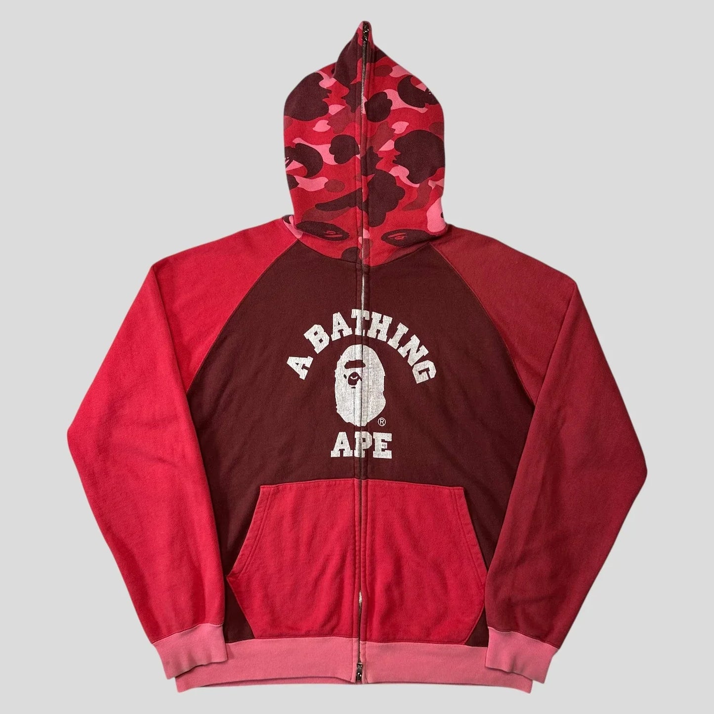 Bape OG 2005 Red Camo Spellout Full Zip Hoodie - L/XL