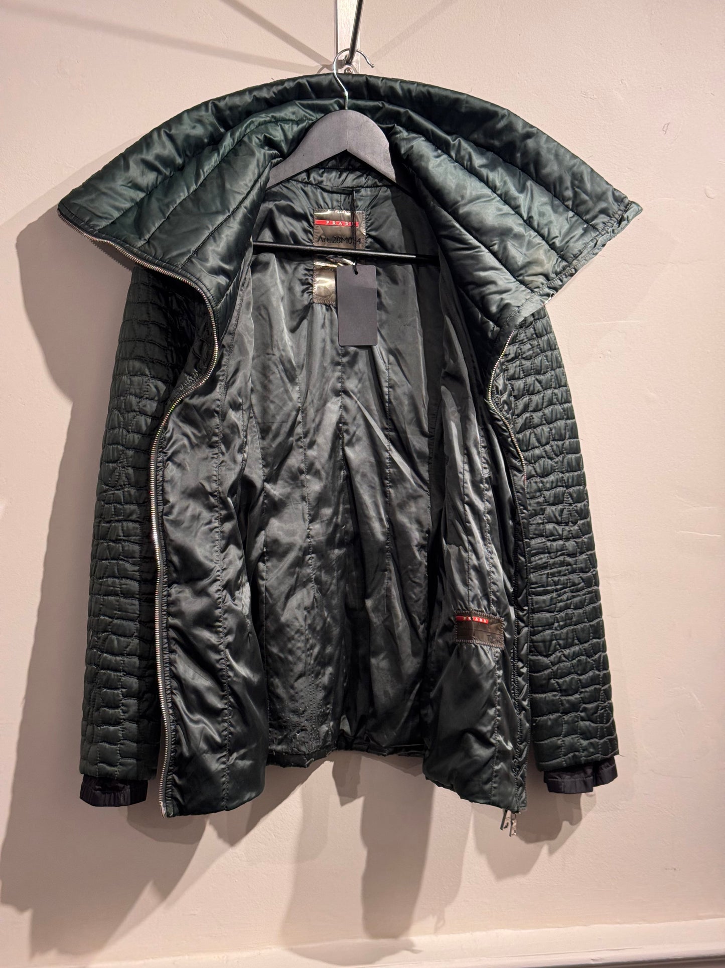 Prada Sport Green 2008 Nylon Padded Funnel Neck Jacket | Small, Green