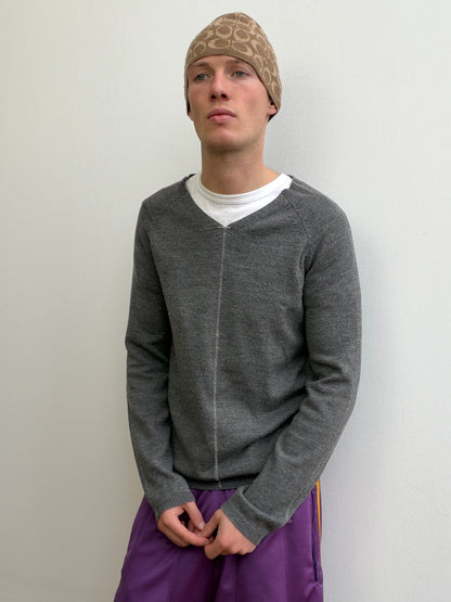 Armani Jeans Scoop Neck Contrast Stitch Jumper | Large, Grey