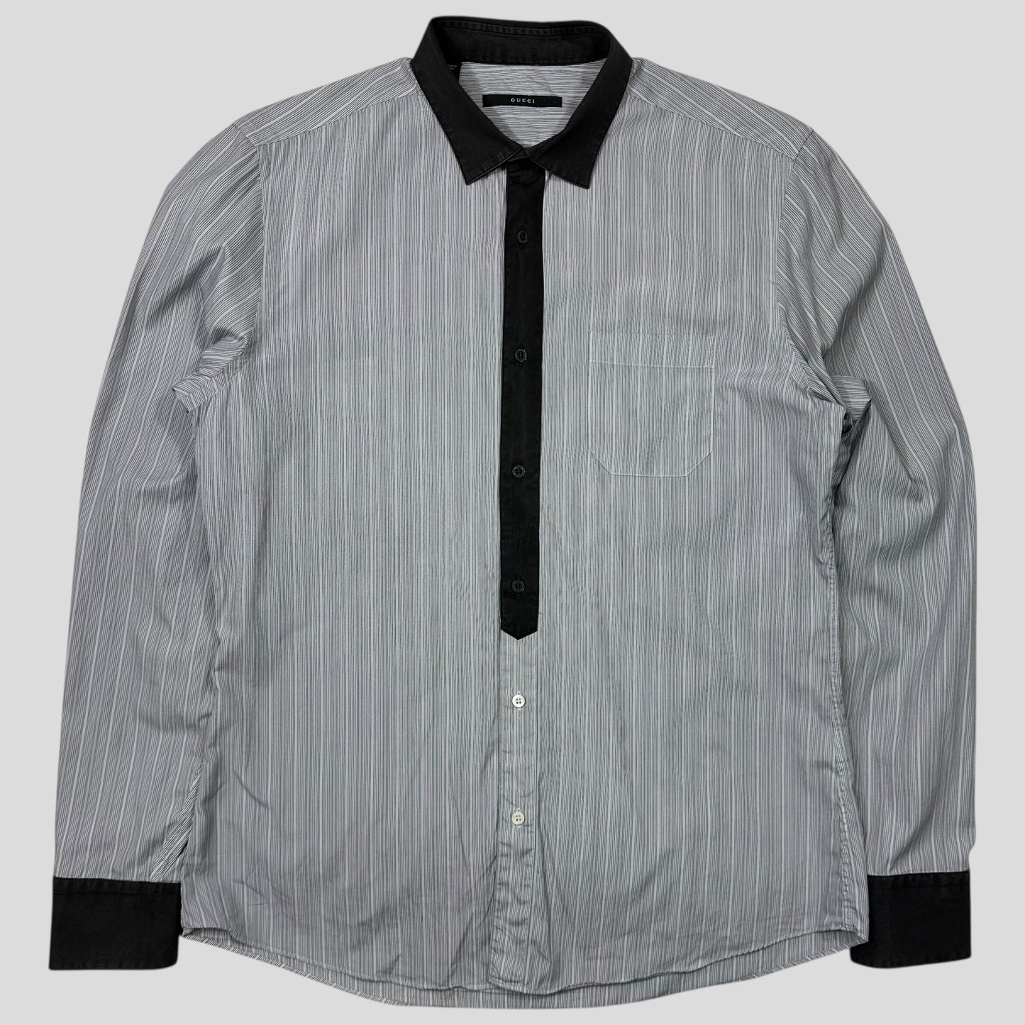 Gucci Striped Placket Cotton Longsleeve Shirt - M | Default Title, Grey