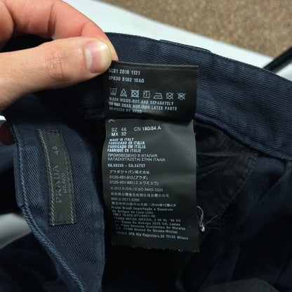 Prada 2018 Rubber Logo Baggy Drill Cotton Trousers - IT48 | Default Title, Navy