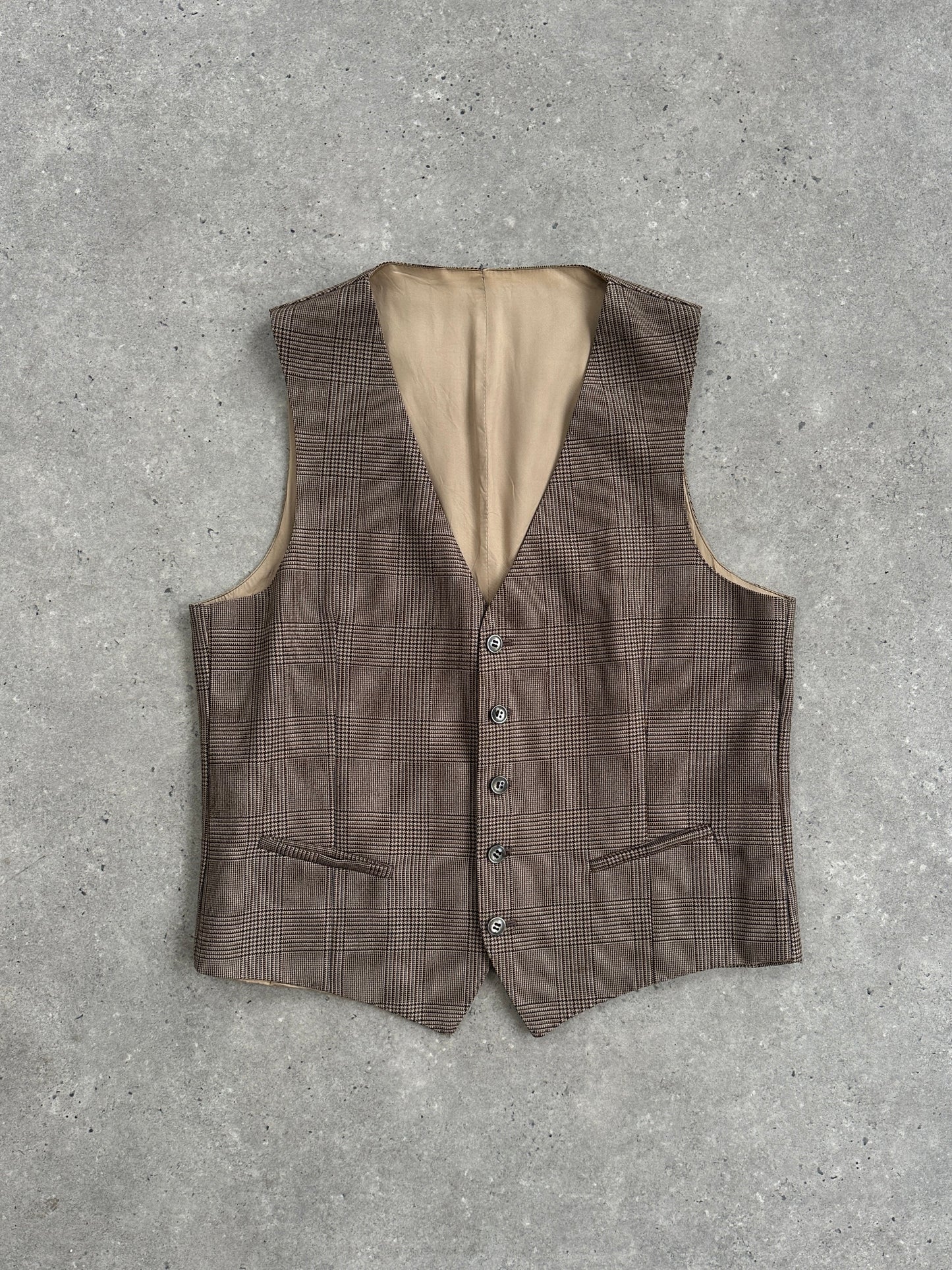 Vintage Wool Check Waistcoat - L
