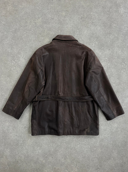 Italian Vintage 1990s Aged Belted Leather Jacket - XL