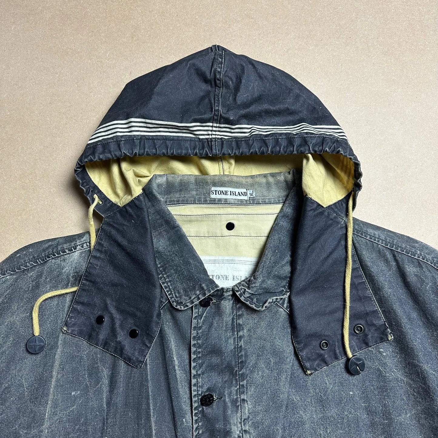 S/S 1986 Charcoal Grey Sail Cloth Marina Spell Out Hooded Coach Jacket