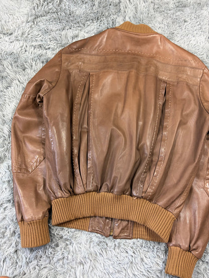 Just Cavalli SS07 Leather 3D Cargo Pocket Pleated Western Bomber - M | O/S, Brown