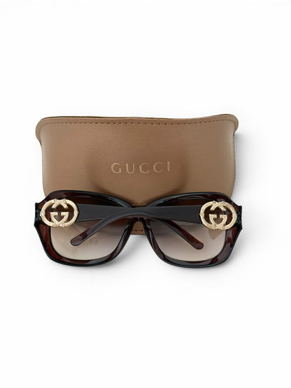 2017 Gucci GG Horsebit Oversized Sunglasses | O/S, Brown