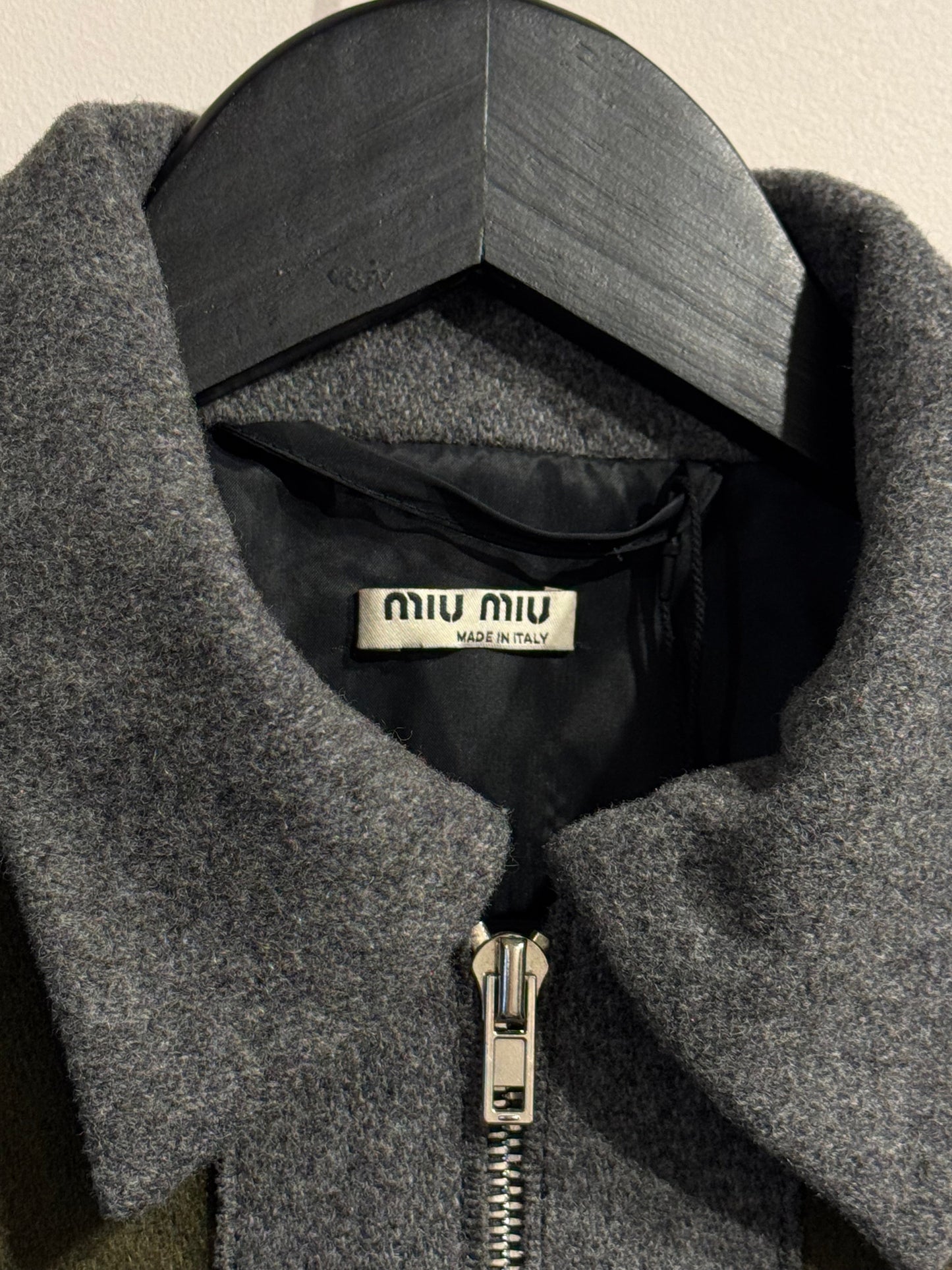 Miu Miu Khaki Grey 90s/00s Wool Jacket | Large, Multicoloured