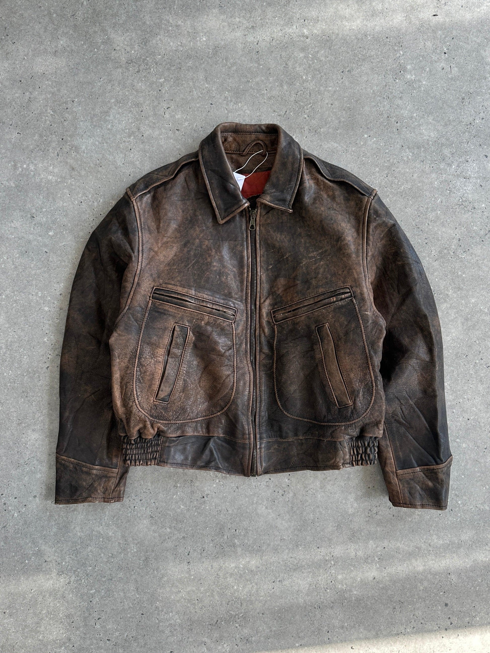 Vintage Distressed Leather Bomber Jacket - M/L - Known Source