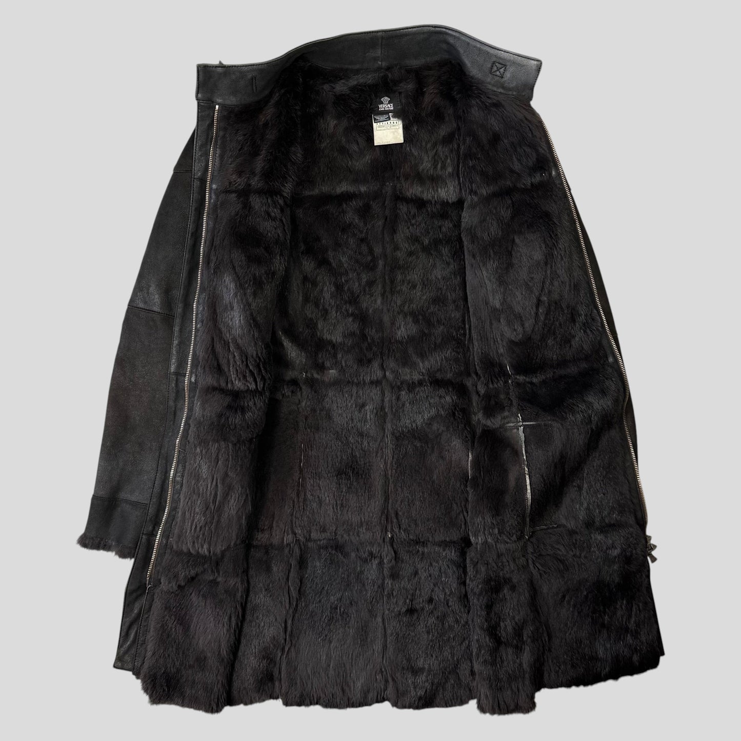 Versace VJC 90’s Leather Fur Sheepskin Afghan Coat - M | Default Title, Black