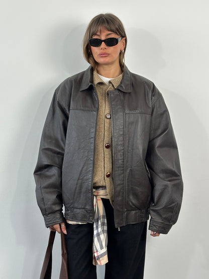 Vintage 1990s Concealed Placket Leather Bomber Jacket - XL/XXL