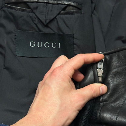 Gucci by Tom Ford FW03 Leather + Silk Pleated Padded Flight Jacket - IT50 (M/L) | Default Title, Black
