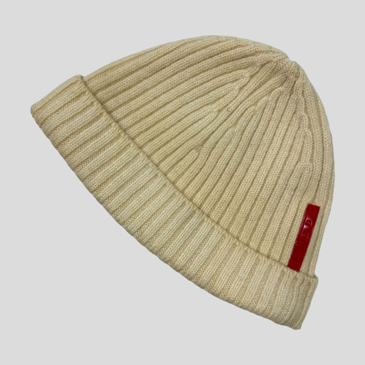 Prada Sport 00’s Cream Ribbed Fisherman’s Beanie - S/M