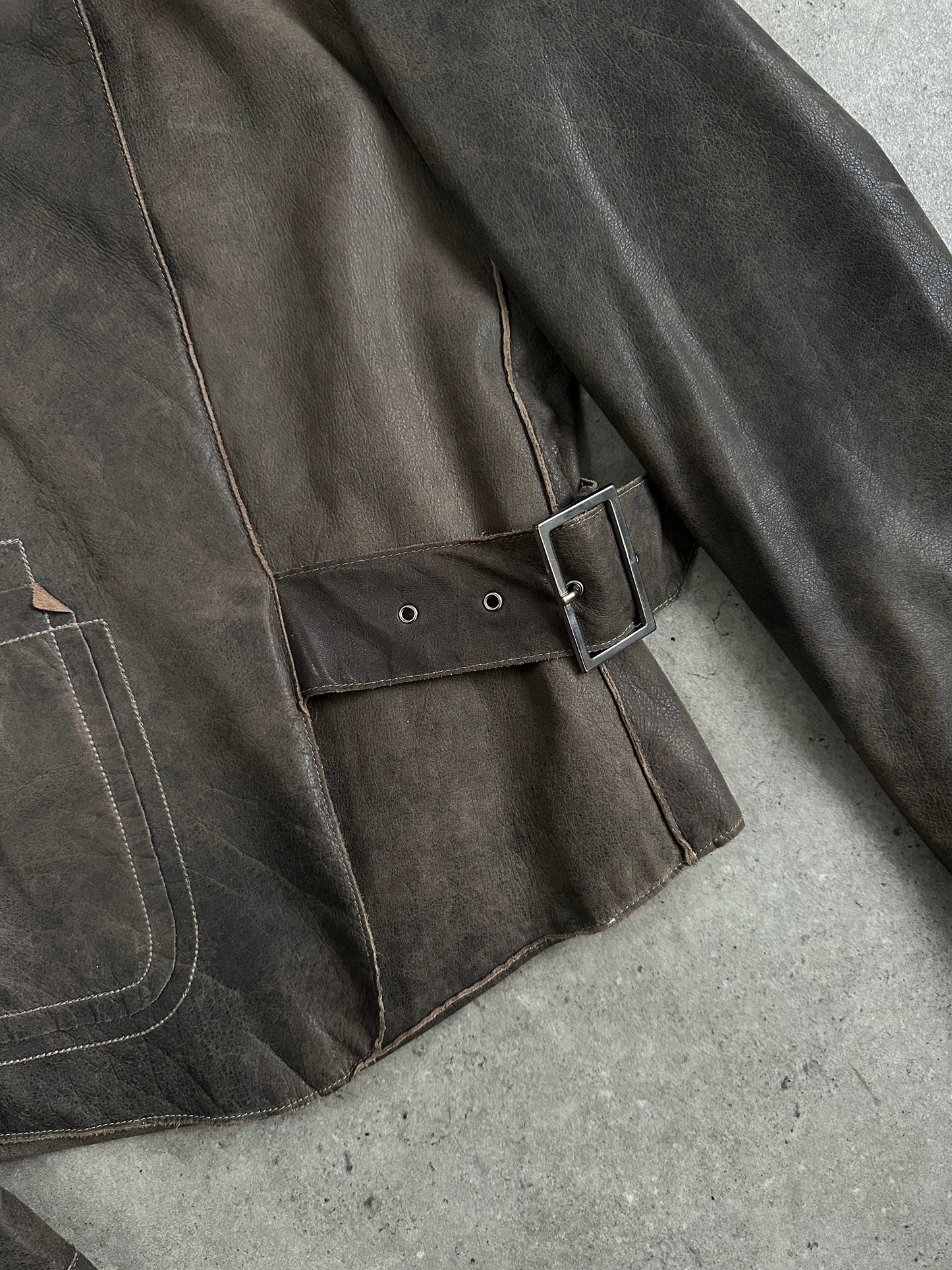 Emporio Armani Distressed Leather Jacket - S | XS-S, Distressed Brown