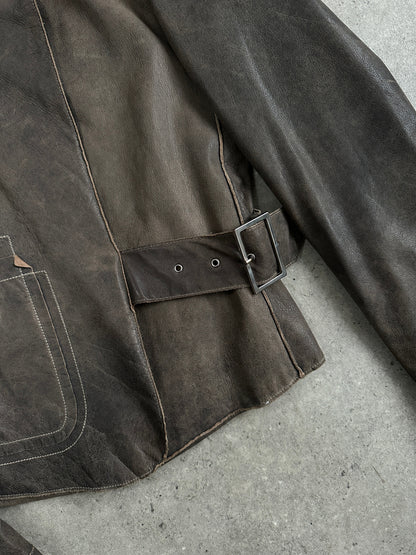 Emporio Armani Distressed Leather Jacket - S | XS-S, Distressed Brown