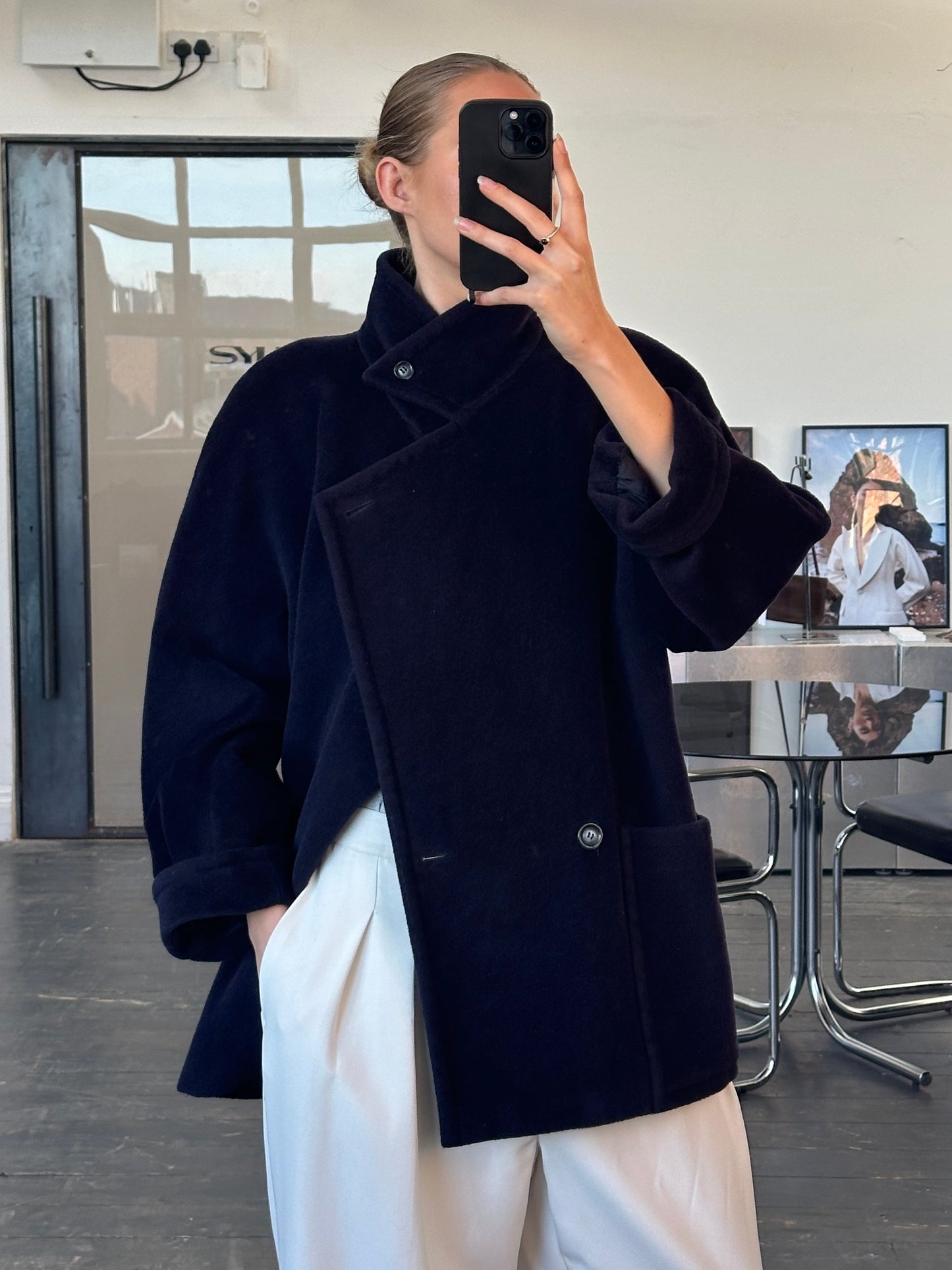 Max Mara Wool Mohair High Neck Coat - M