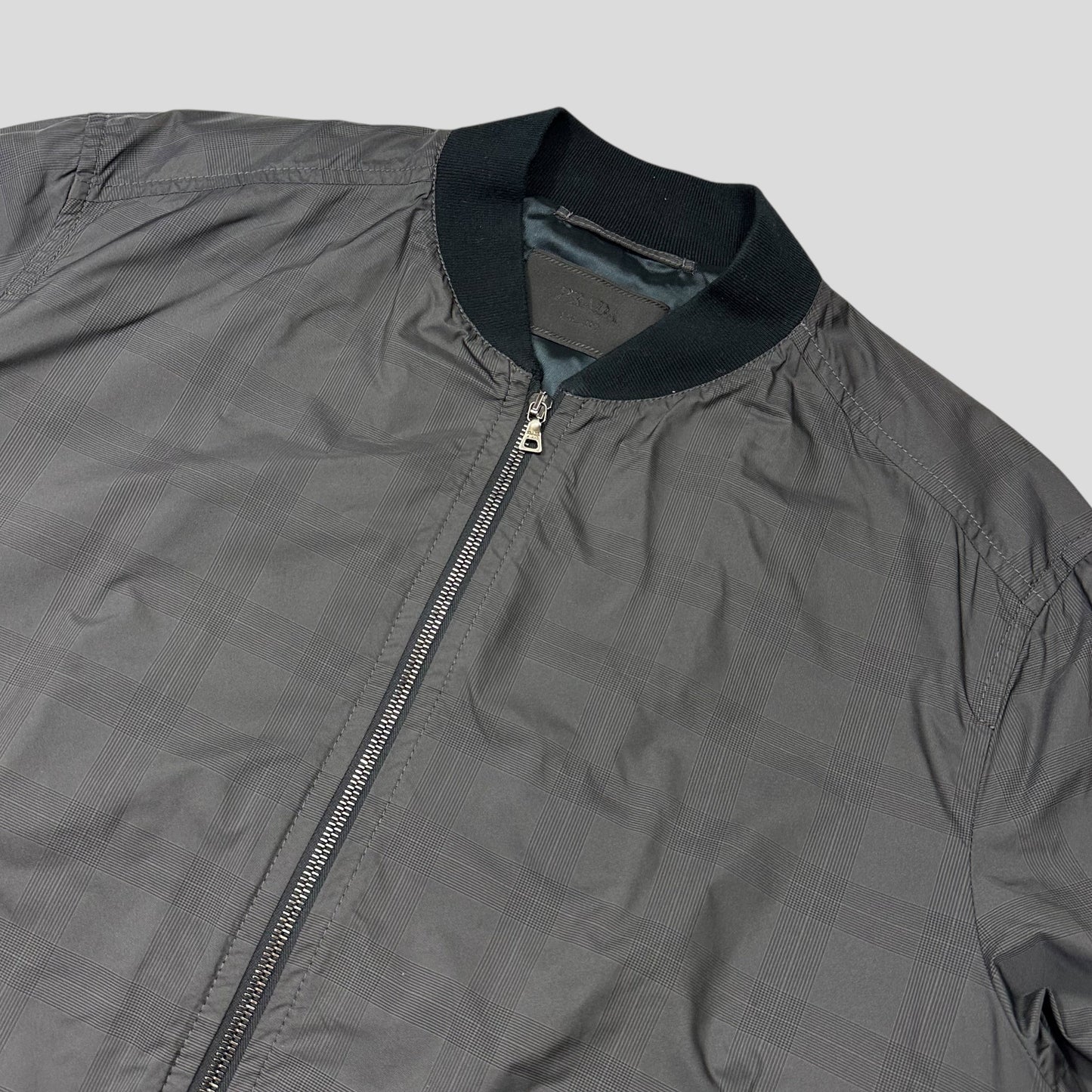 Prada Milano 2010 Shadow Plaid Nylon Bomber Jacket - IT54 (L) | Default Title, Grey