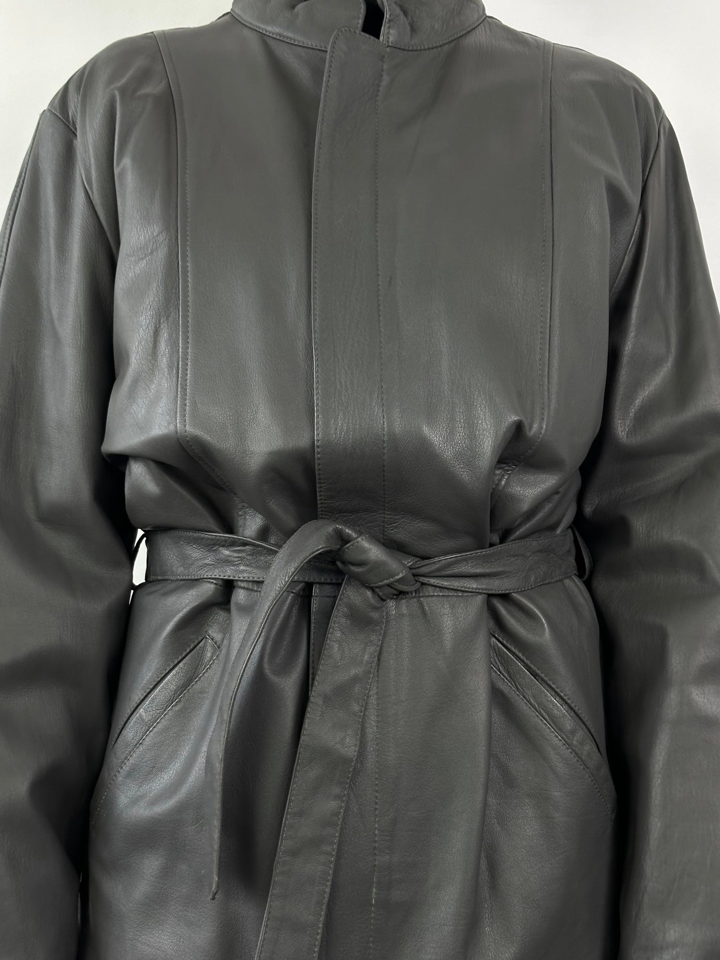 Italian Vintage Belted Leather Jacket - XL