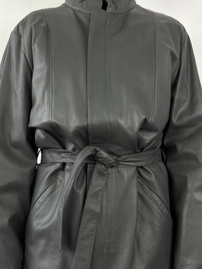 Italian Vintage Belted Leather Jacket - XL