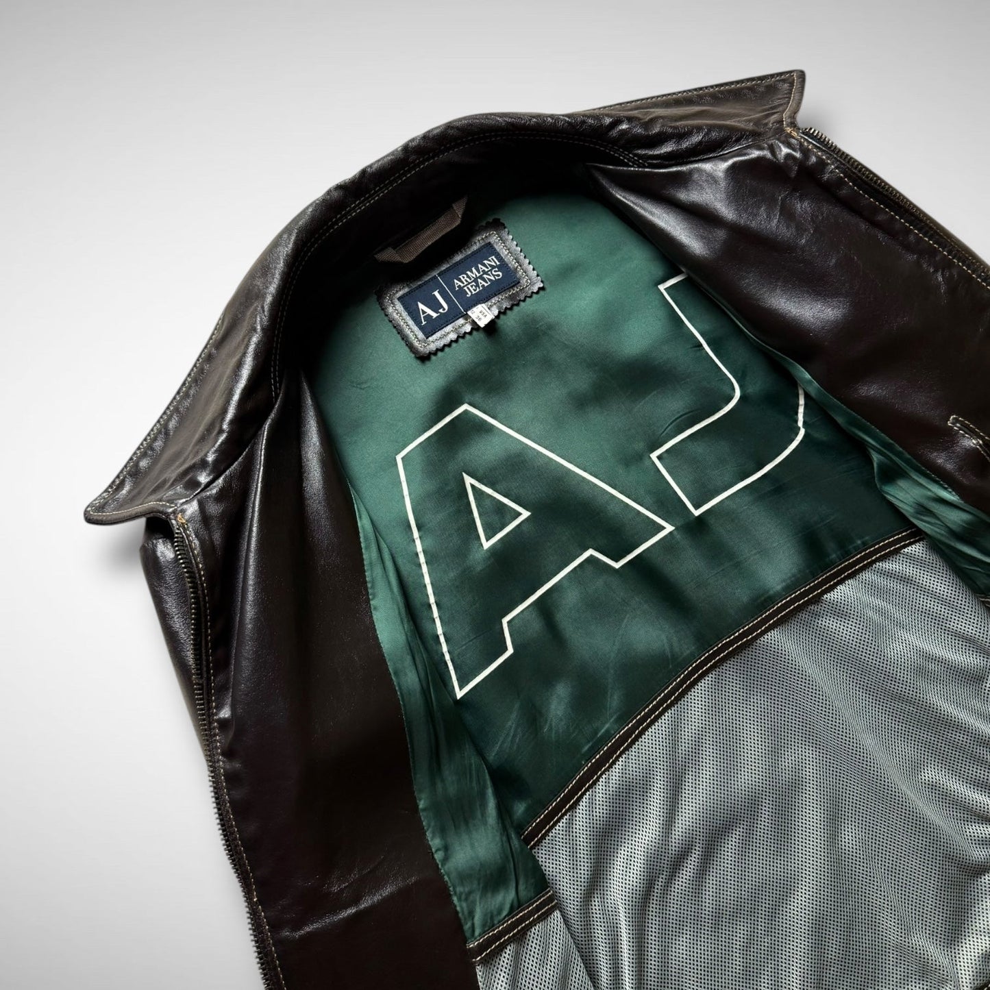 Armani Jeans Contrast Stitch Leather Jacket (2000s)