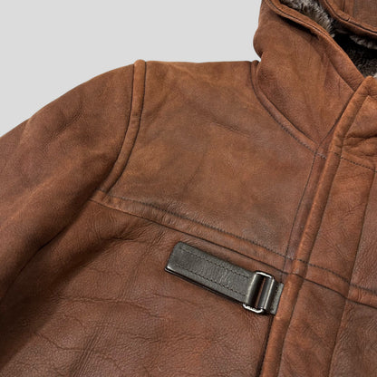 Prada Milano 2010 Sheepskin Fur & Leather Strap Hooded Coat - IT50 | O/S, Brown