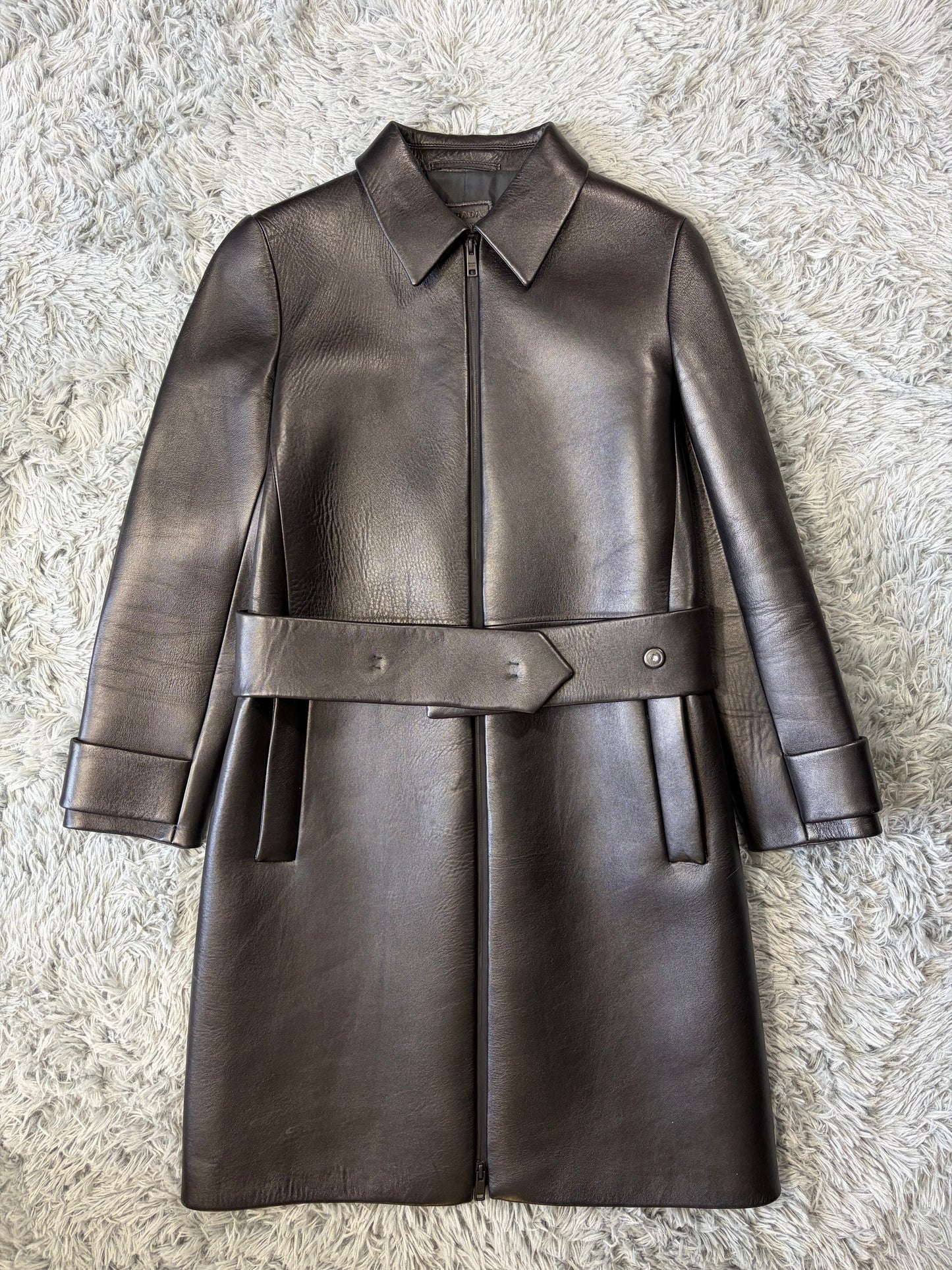 Prada 2018 Race Logo Leather Belted Trench Coat - IT40 | O/S, Black