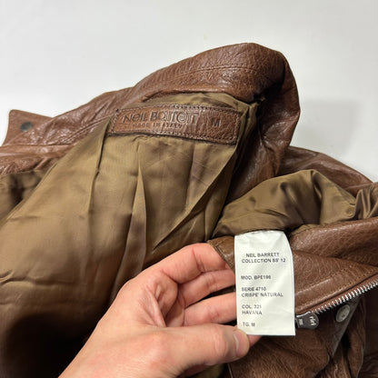 Neil Barrett 2012 Leather Padded Brown Multipocket Moto Jacket - S