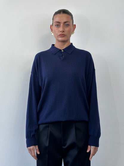 Gianni Versace Versus 90s Pure Wool Bespoke Button Polo Jumper - L