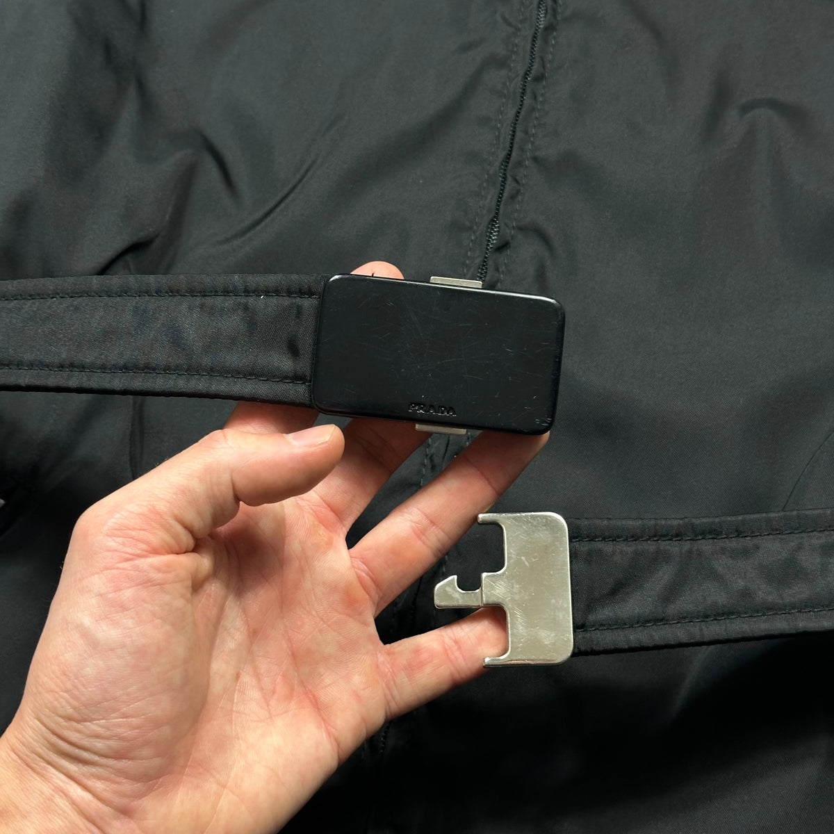 Prada 90’s Quilted Nylon Belt Parka Jacket - UK10 | Large, Black