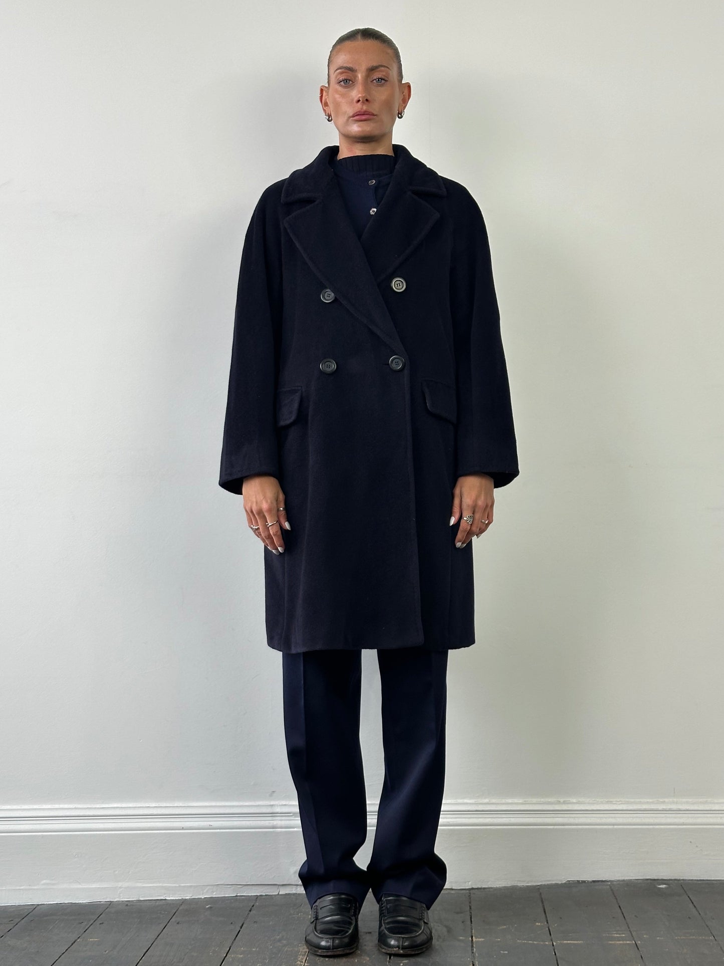 Max Mara Wool Cashmere Double Breasted A-Line Coat - L