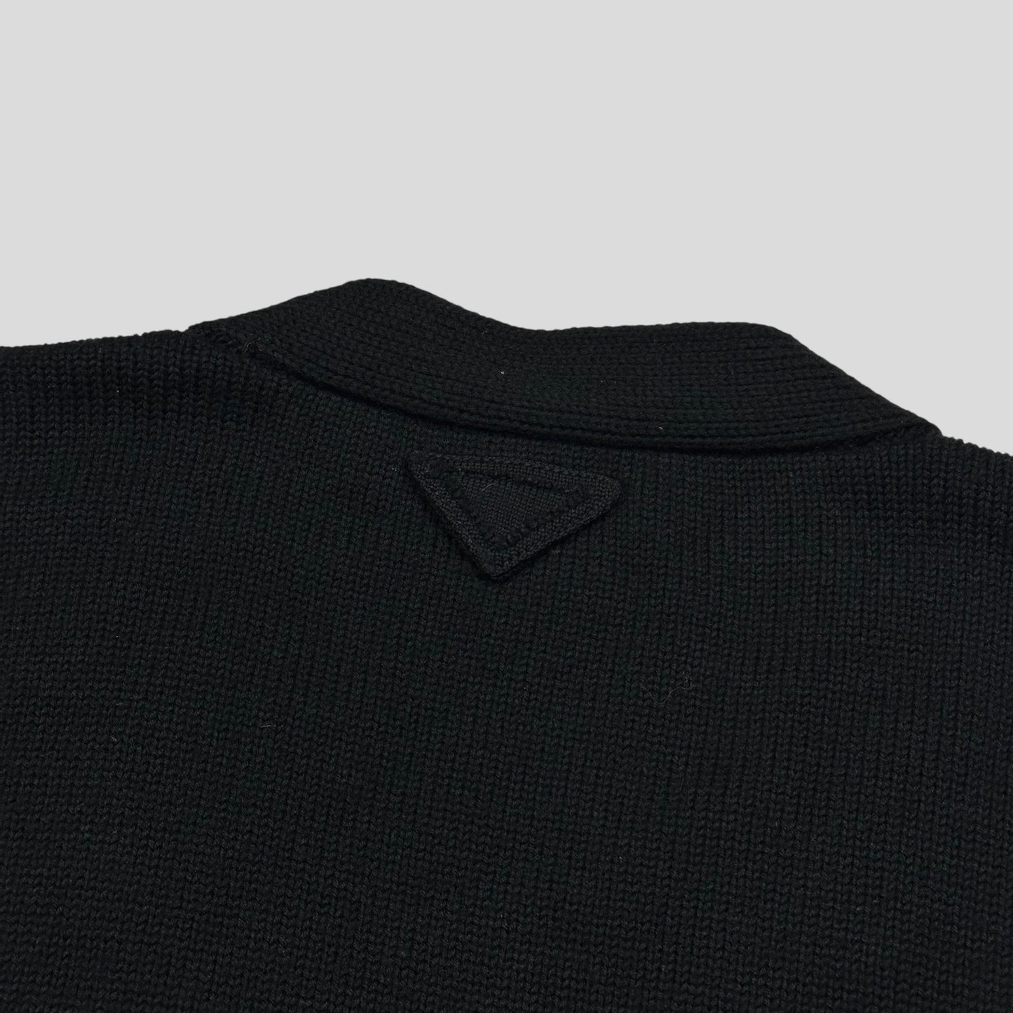 Prada 2021 Triangle Logo Heavyweight Boxy Wool Cardigan - M