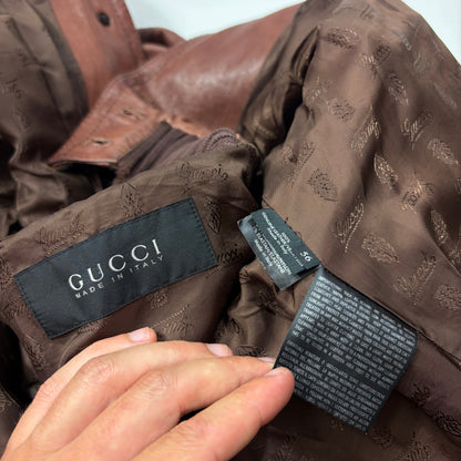 Gucci 2006 Madonna Cognac Leather Crest Button Bomber Jacket - L | Default Title, Brown